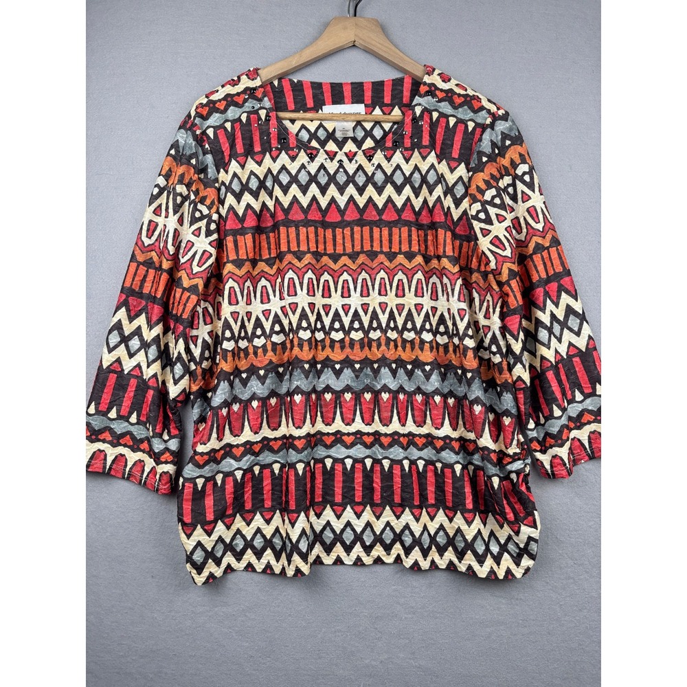 Alfred Dunner Knit Top Womens XL Beaded Geometric‎ Print